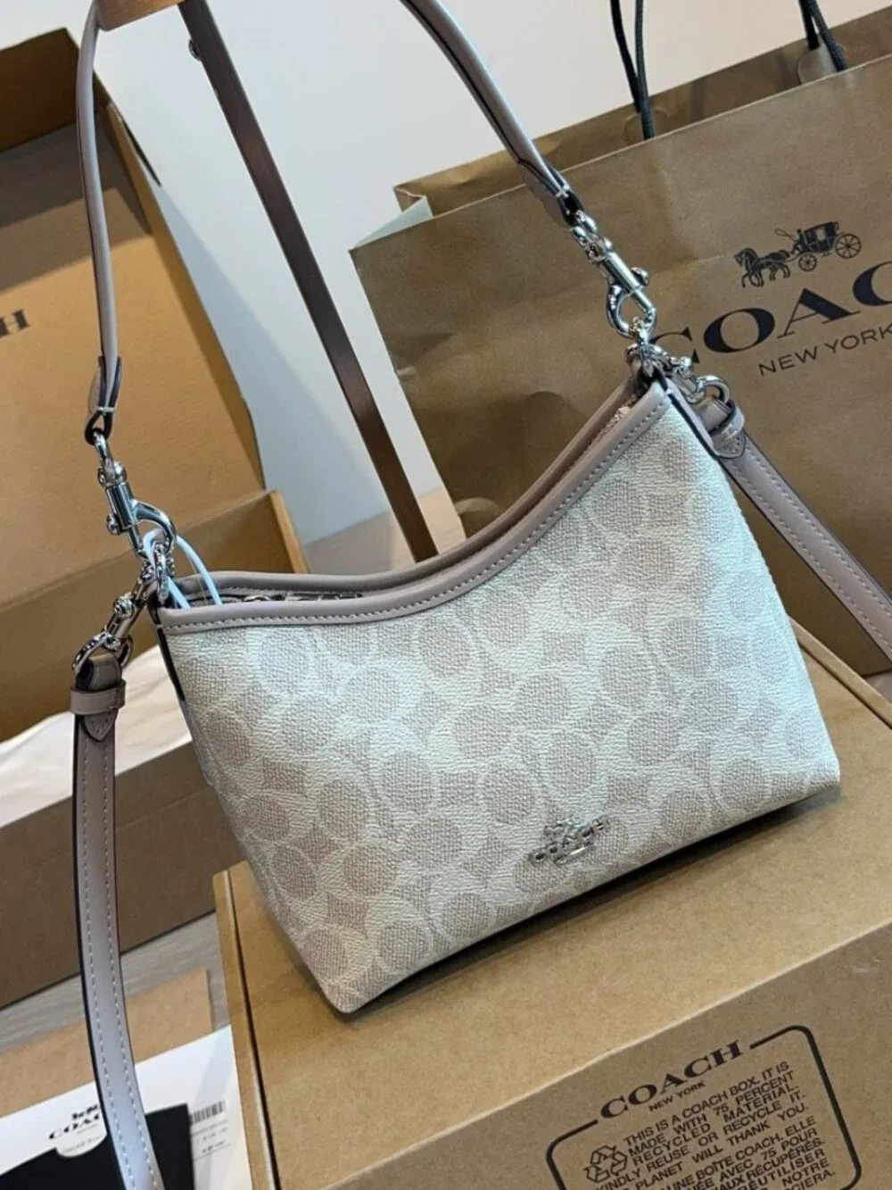 Coach Mini Shoulder Tote Chalk Signature Canvas Convertible Crossbody Handbag